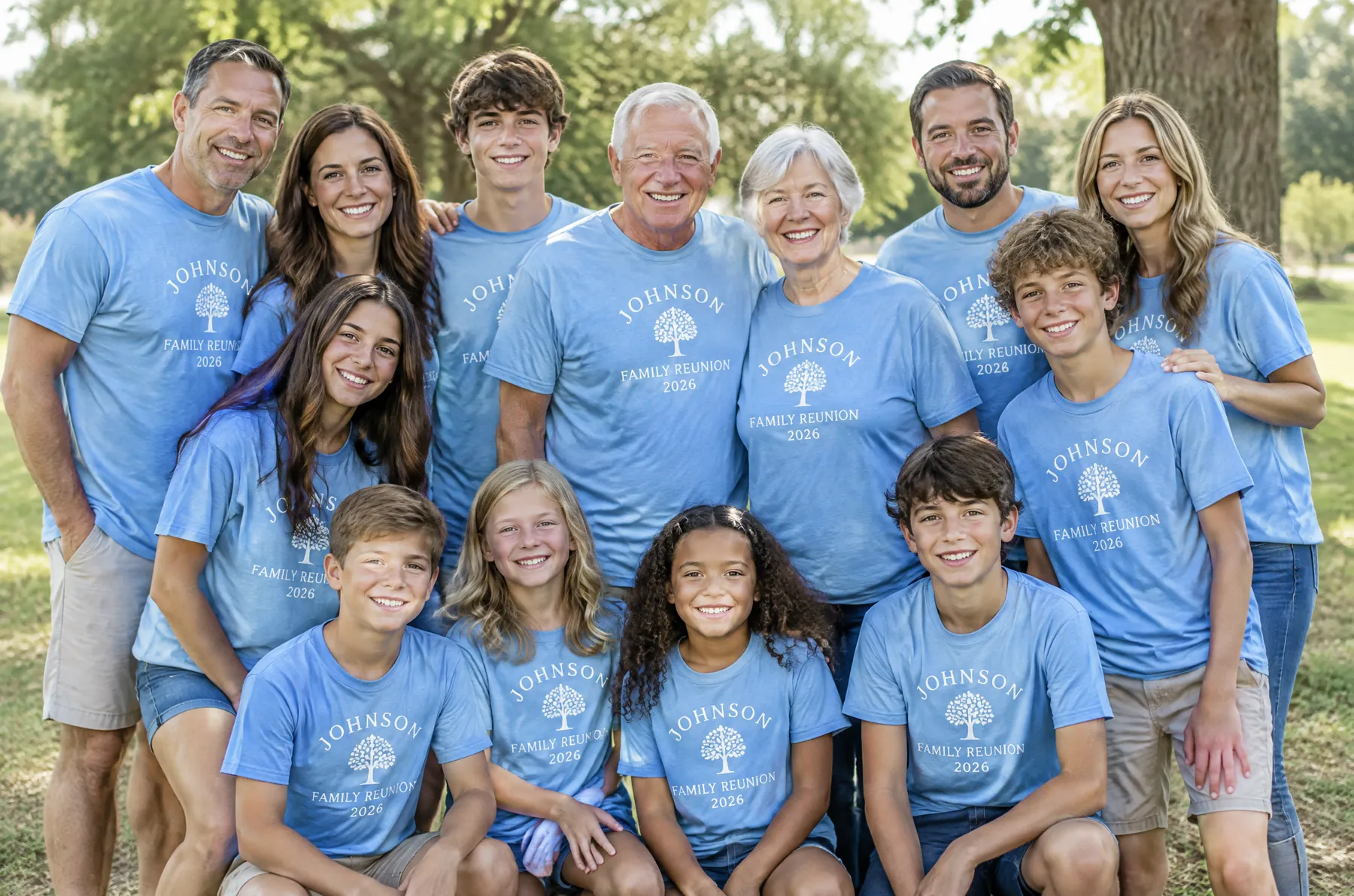 Family in matching reunion shirts