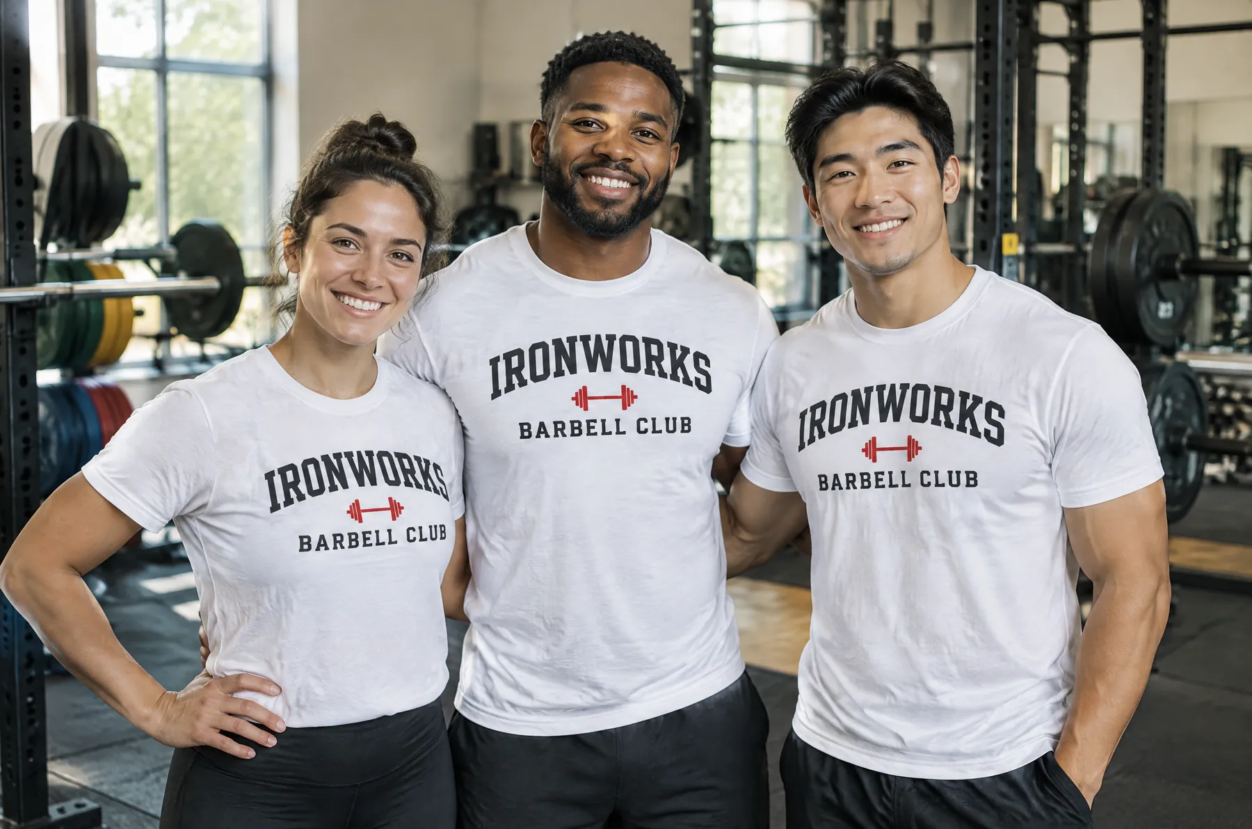 Gym coaches in matching white logo tees