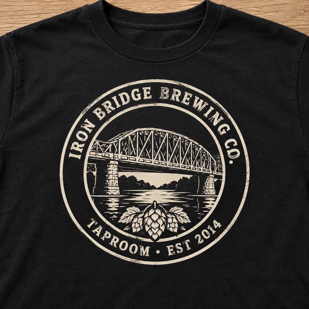 Vintage circular badge printed on a black tee