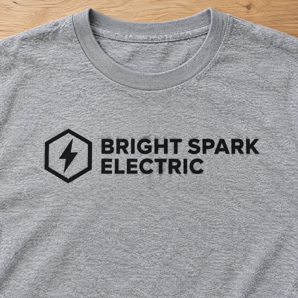 Bright Spark Electric logo printed on a gray tee